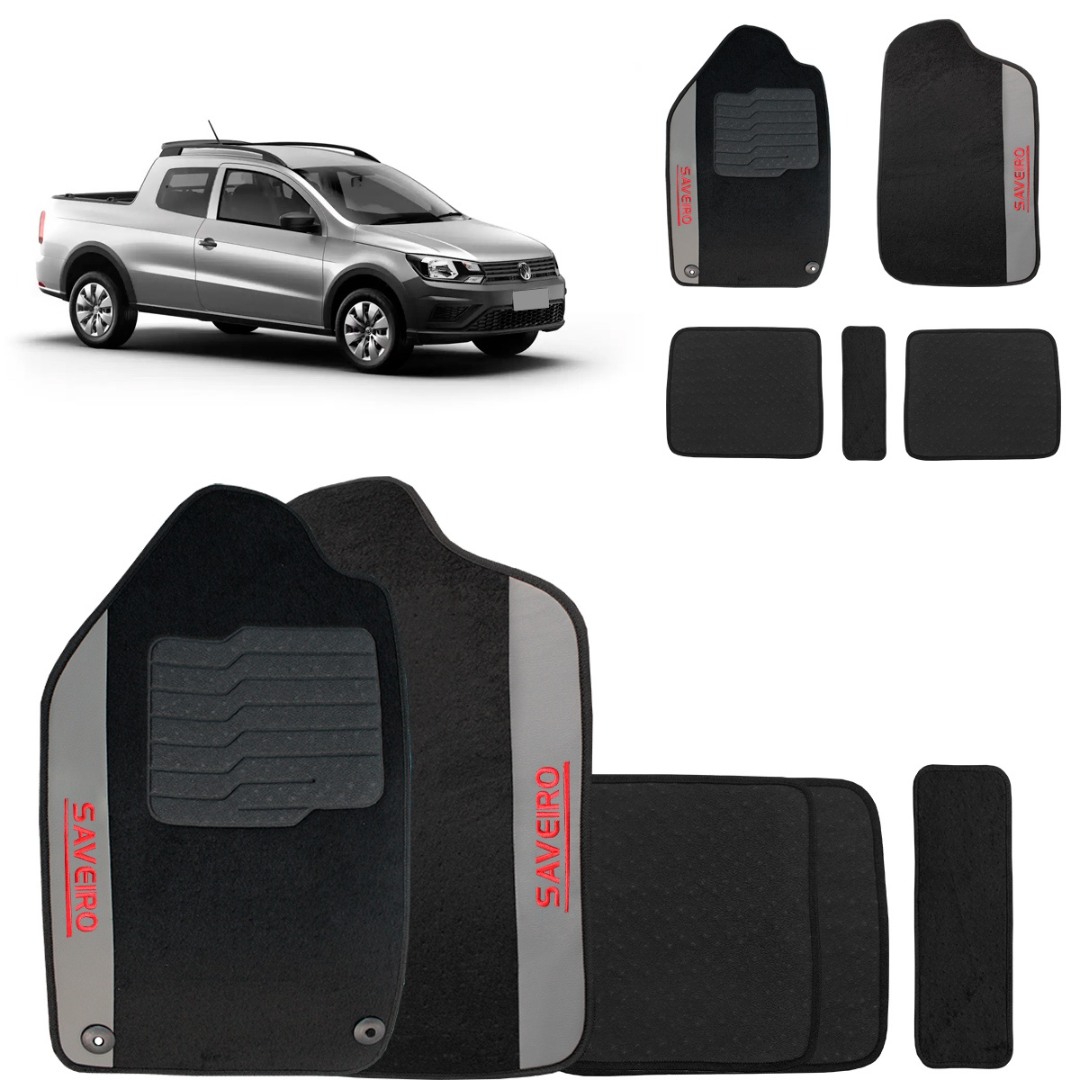 Jogo de Tapete Carpete Saveiro CD 2013 a 2026 Preto 5 Peças